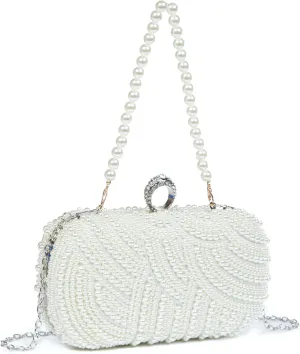 White Purse Pearl Clutch Wedding Purse Evening Bags Bridal Clutch with Pearl Chain Beaded Handbag