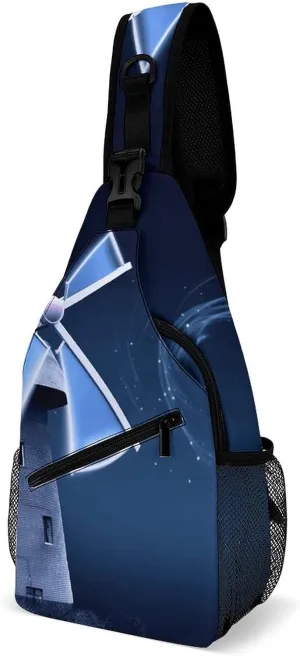 Windmill Blue Sling Bag for Men Women Travel Crossbody Bags Large Hiking Sling Backpack Chest Bag Man Purse