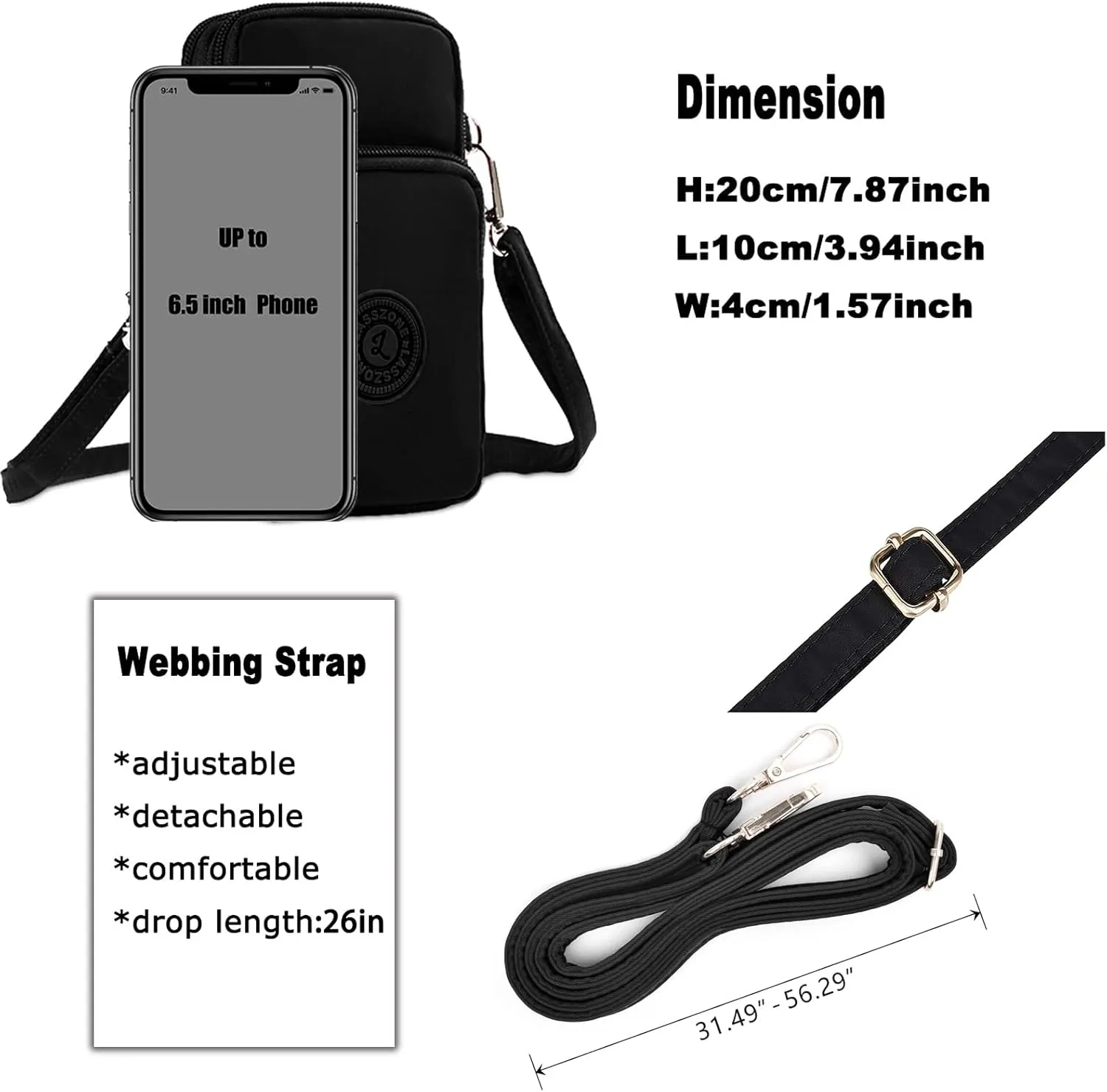 WITERY Waterproof Nylon Cute Crossbody Cell Phone Purse Smartphone Wallet Bag for Women
