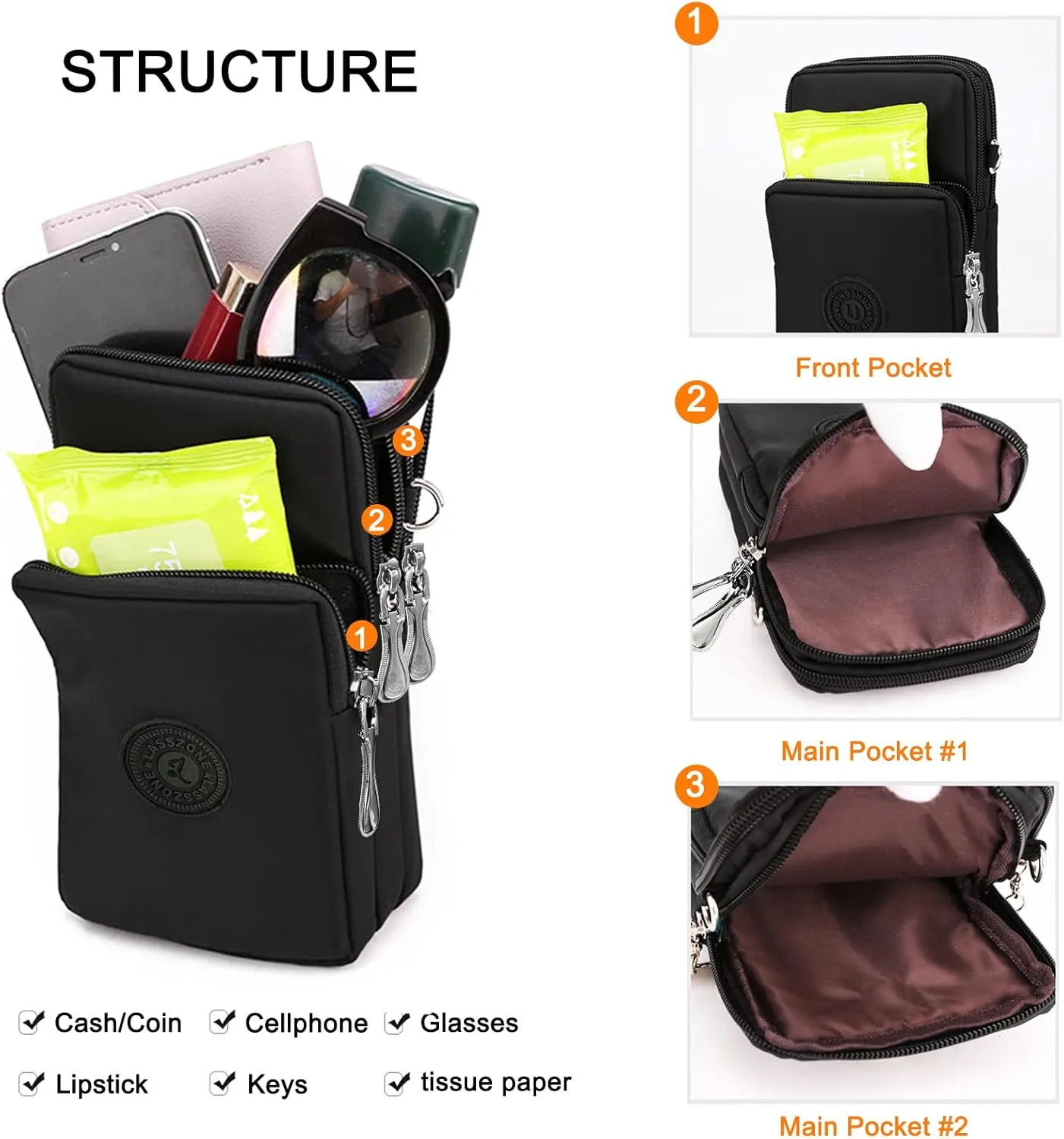 WITERY Waterproof Nylon Cute Crossbody Cell Phone Purse Smartphone Wallet Bag for Women