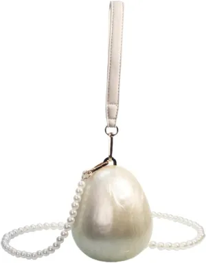 Women Acrylic Egg Clutch Bag Cute Pearl Acrylic Evening Handbags Marble Purses Beaded Shoulder Bags for Party Prom