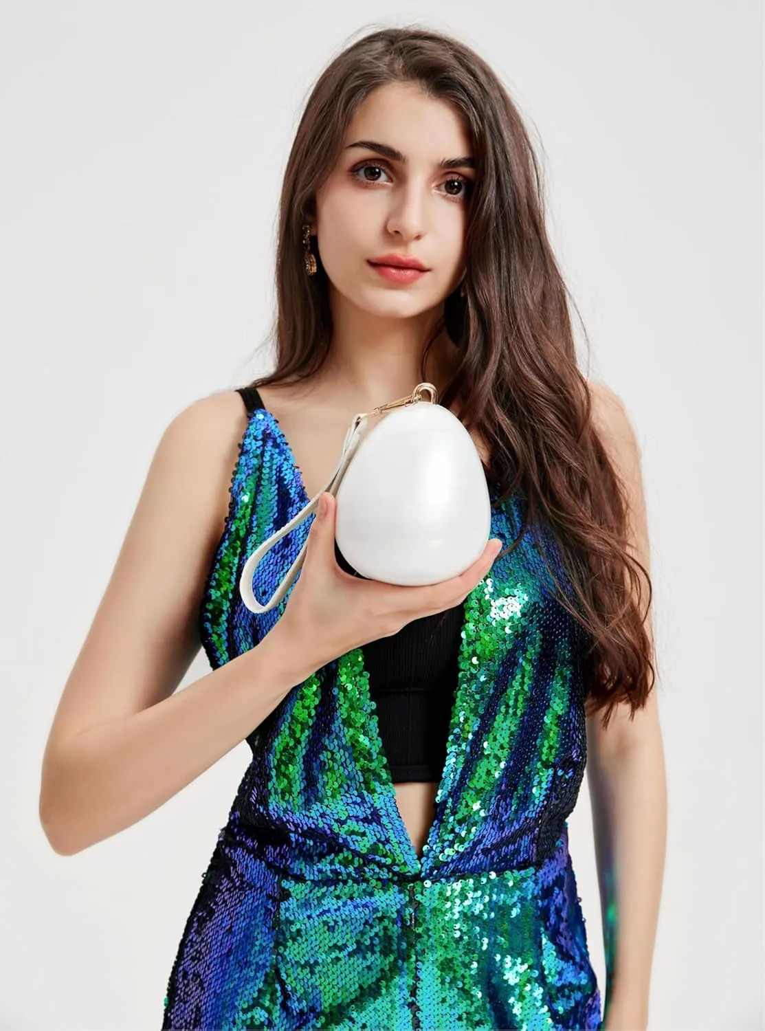 Women Acrylic Egg Clutch Bag Cute Pearl Acrylic Evening Handbags Marble Purses Beaded Shoulder Bags for Party Prom