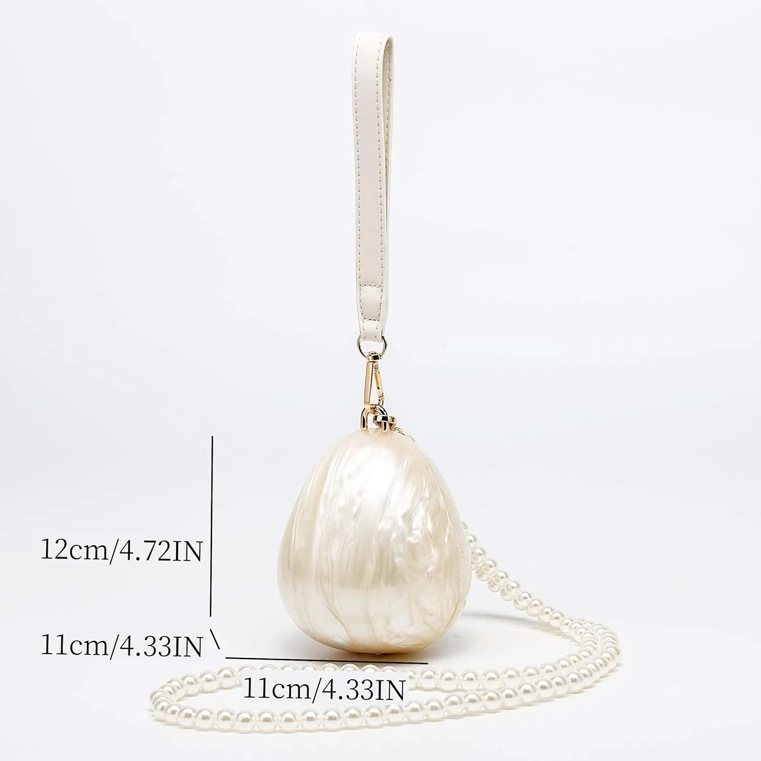 Women Acrylic Egg Clutch Bag Cute Pearl Acrylic Evening Handbags Marble Purses Beaded Shoulder Bags for Party Prom