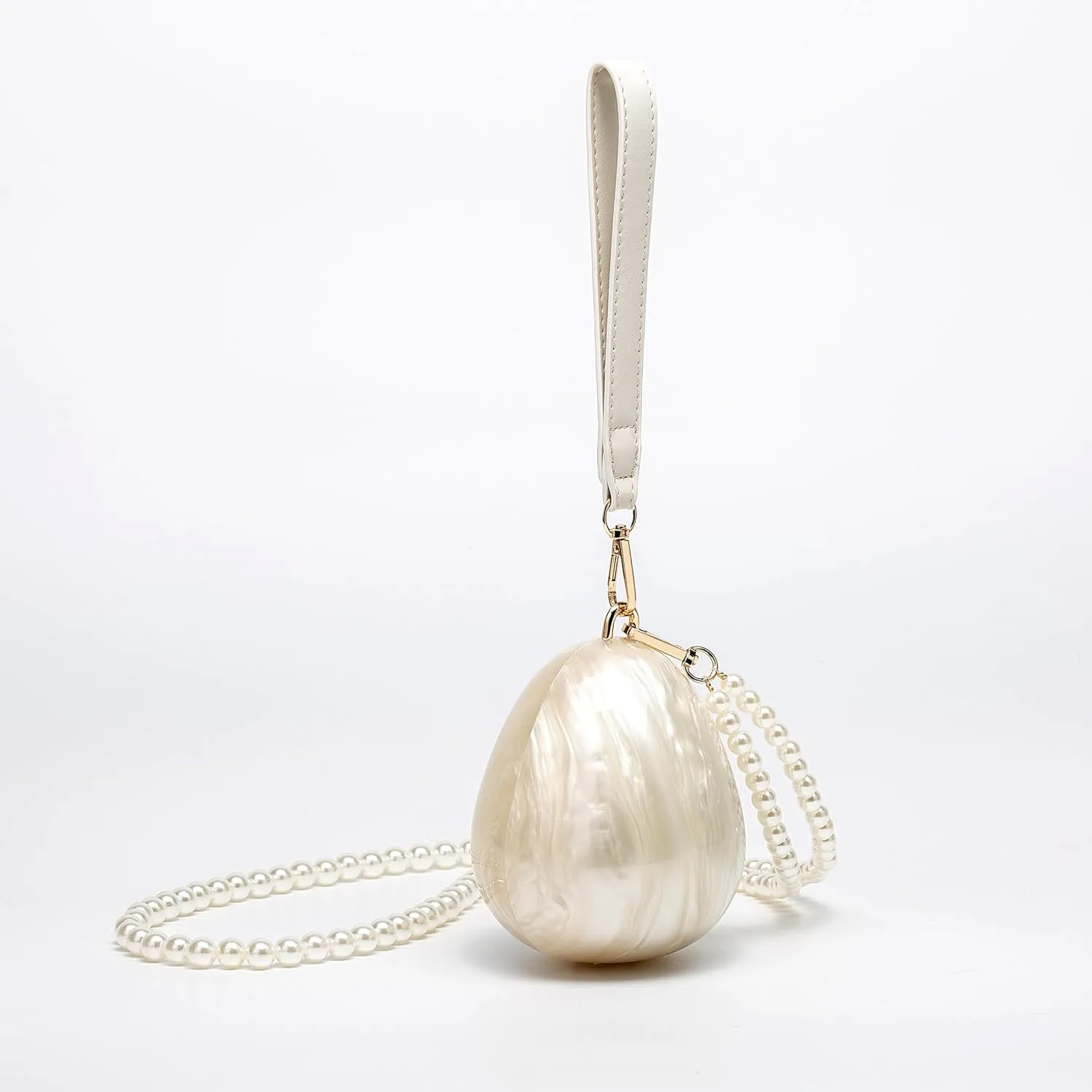 Women Acrylic Egg Clutch Bag Cute Pearl Acrylic Evening Handbags Marble Purses Beaded Shoulder Bags for Party Prom