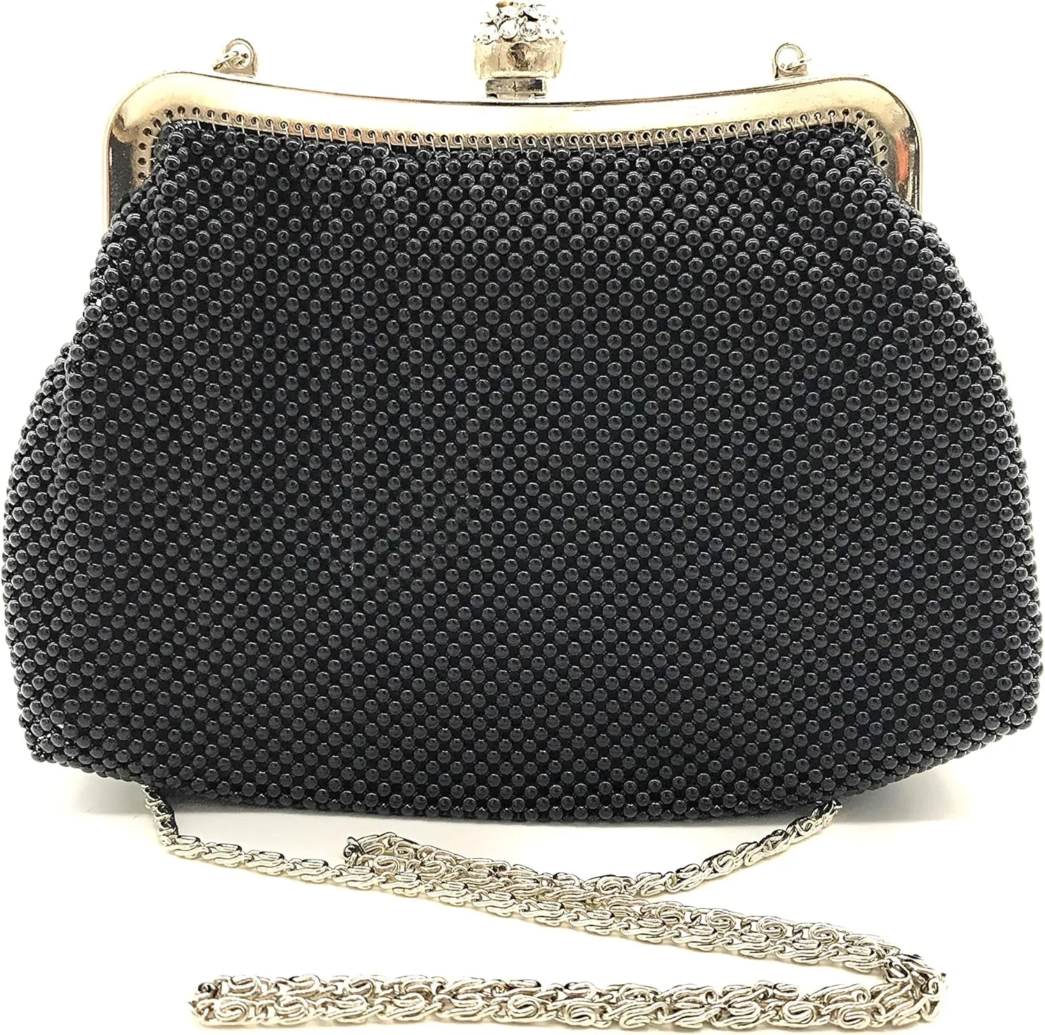 Women clutch metal beaded mesh evening purse bag for Cocktail Party Prom Wedding Banquet