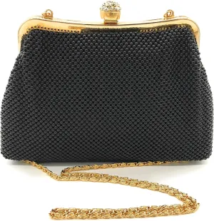Women clutch metal beaded mesh evening purse bag for Cocktail Party Prom Wedding Banquet