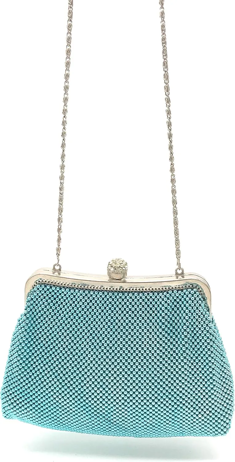 Women clutch metal beaded mesh evening purse bag for Cocktail Party Prom Wedding Banquet