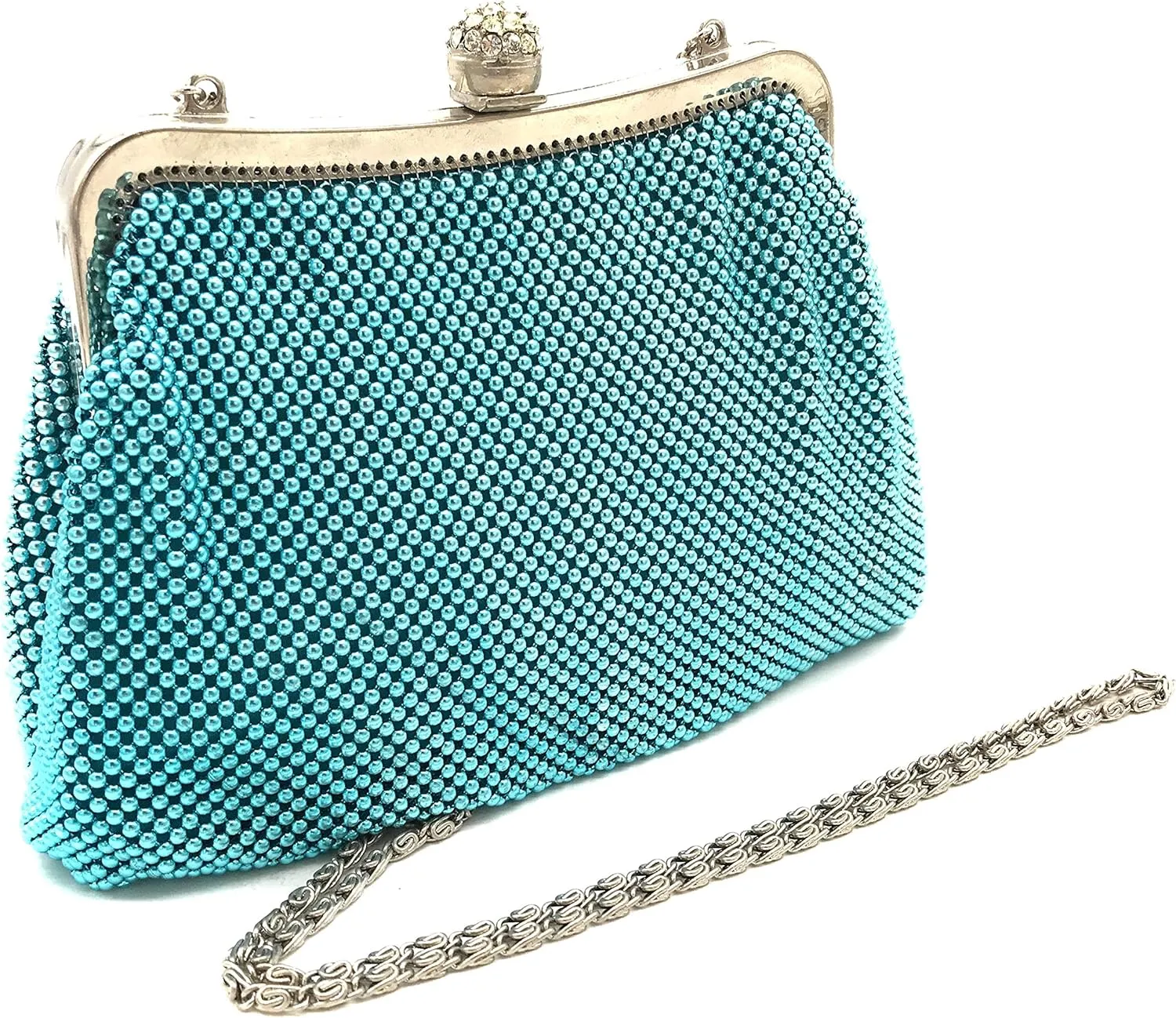 Women clutch metal beaded mesh evening purse bag for Cocktail Party Prom Wedding Banquet