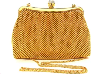 Women clutch metal beaded mesh evening purse bag for Cocktail Party Prom Wedding Banquet