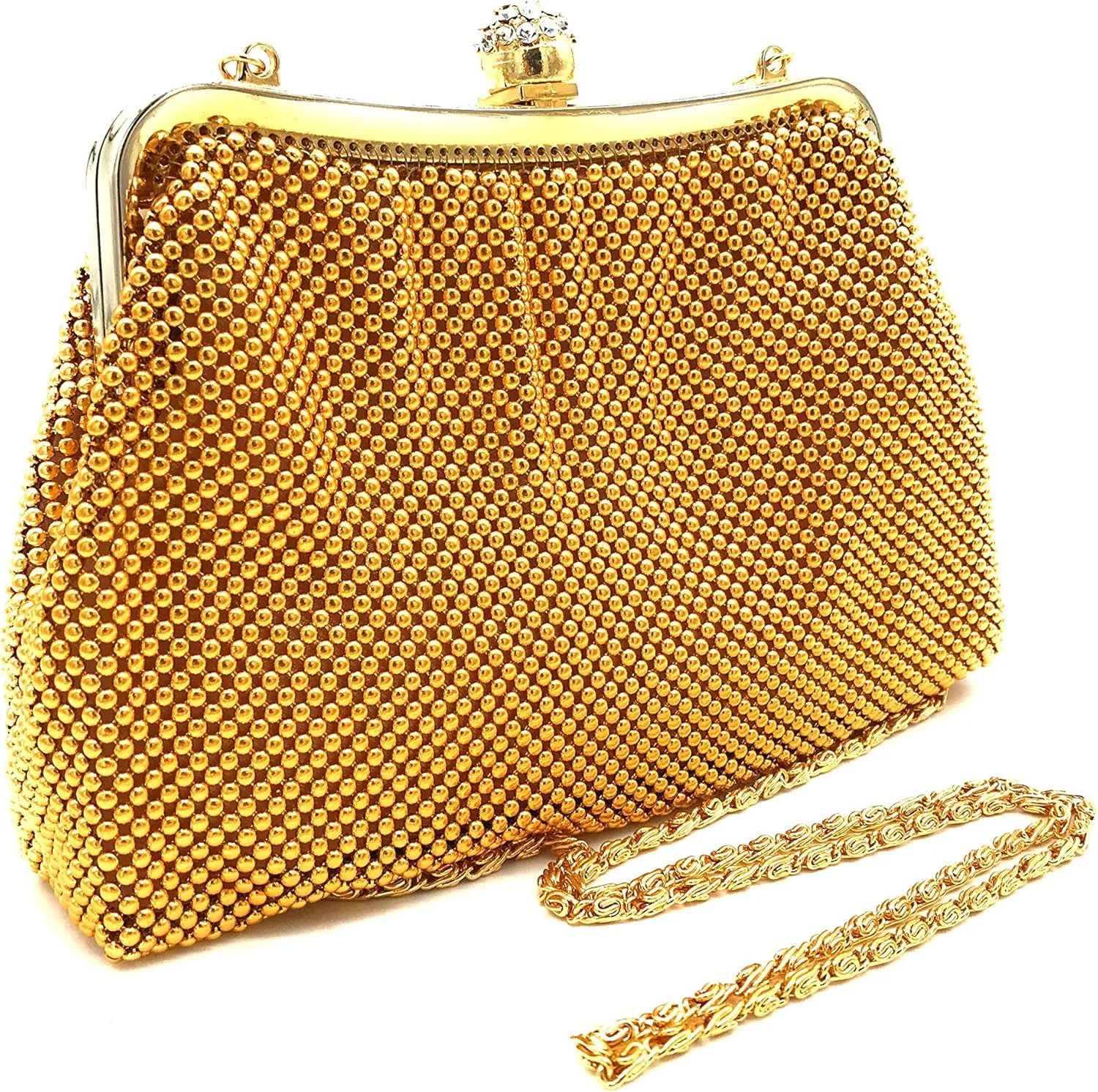 Women clutch metal beaded mesh evening purse bag for Cocktail Party Prom Wedding Banquet