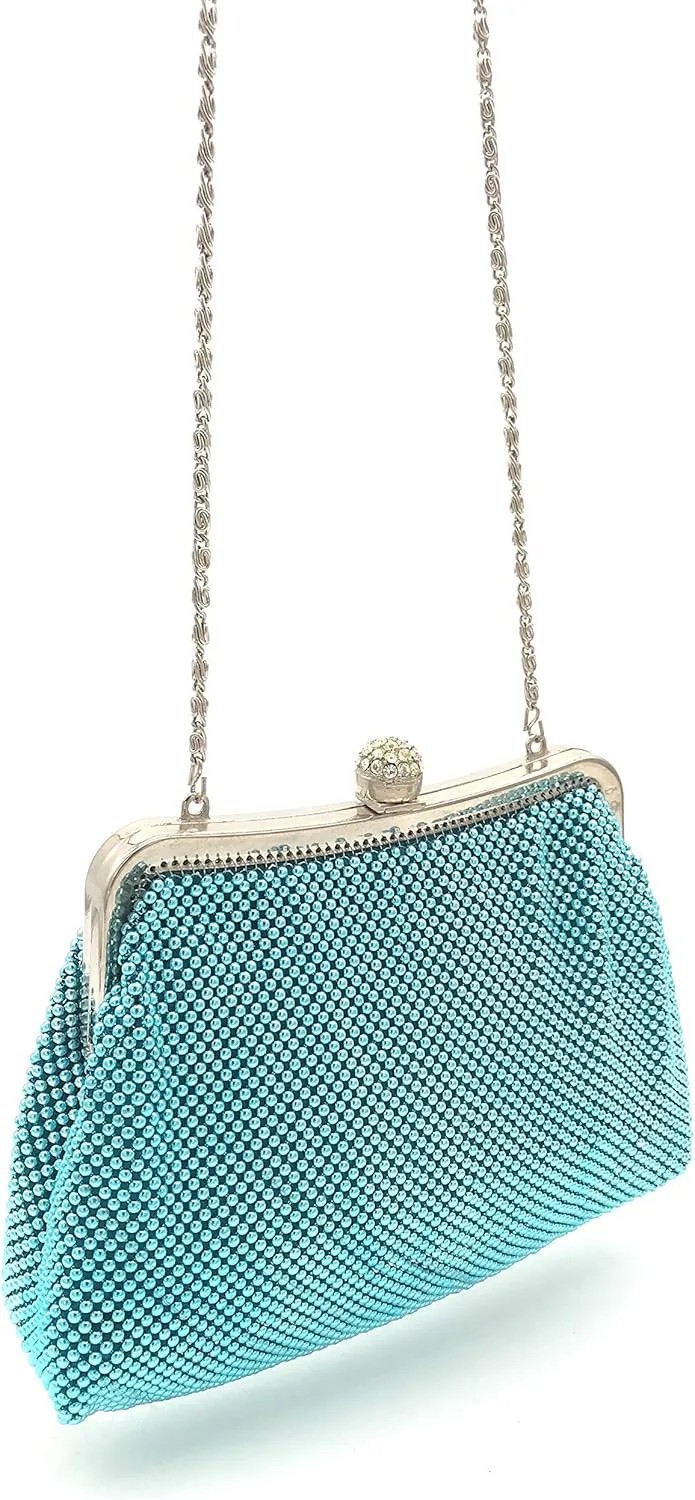 Women clutch metal beaded mesh evening purse bag for Cocktail Party Prom Wedding Banquet