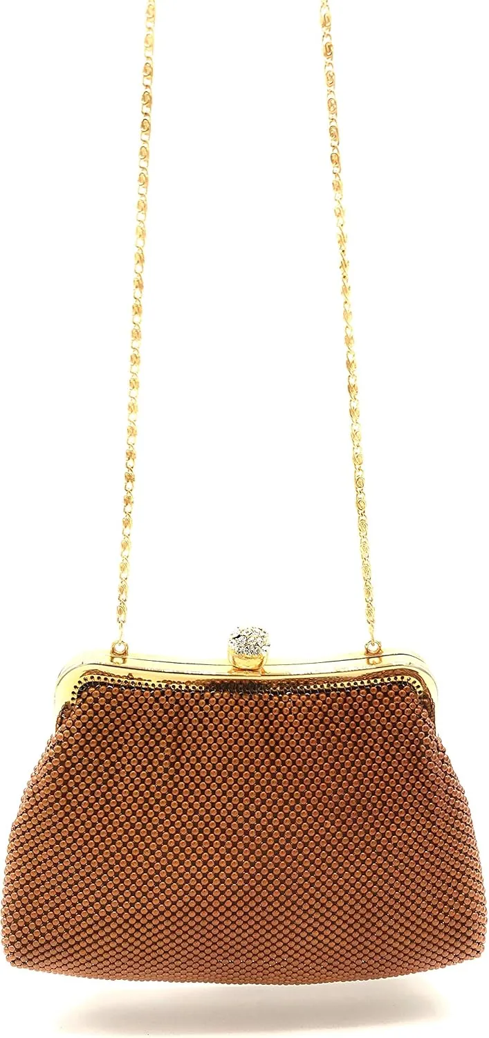 Women clutch metal beaded mesh evening purse bag for Cocktail Party Prom Wedding Banquet