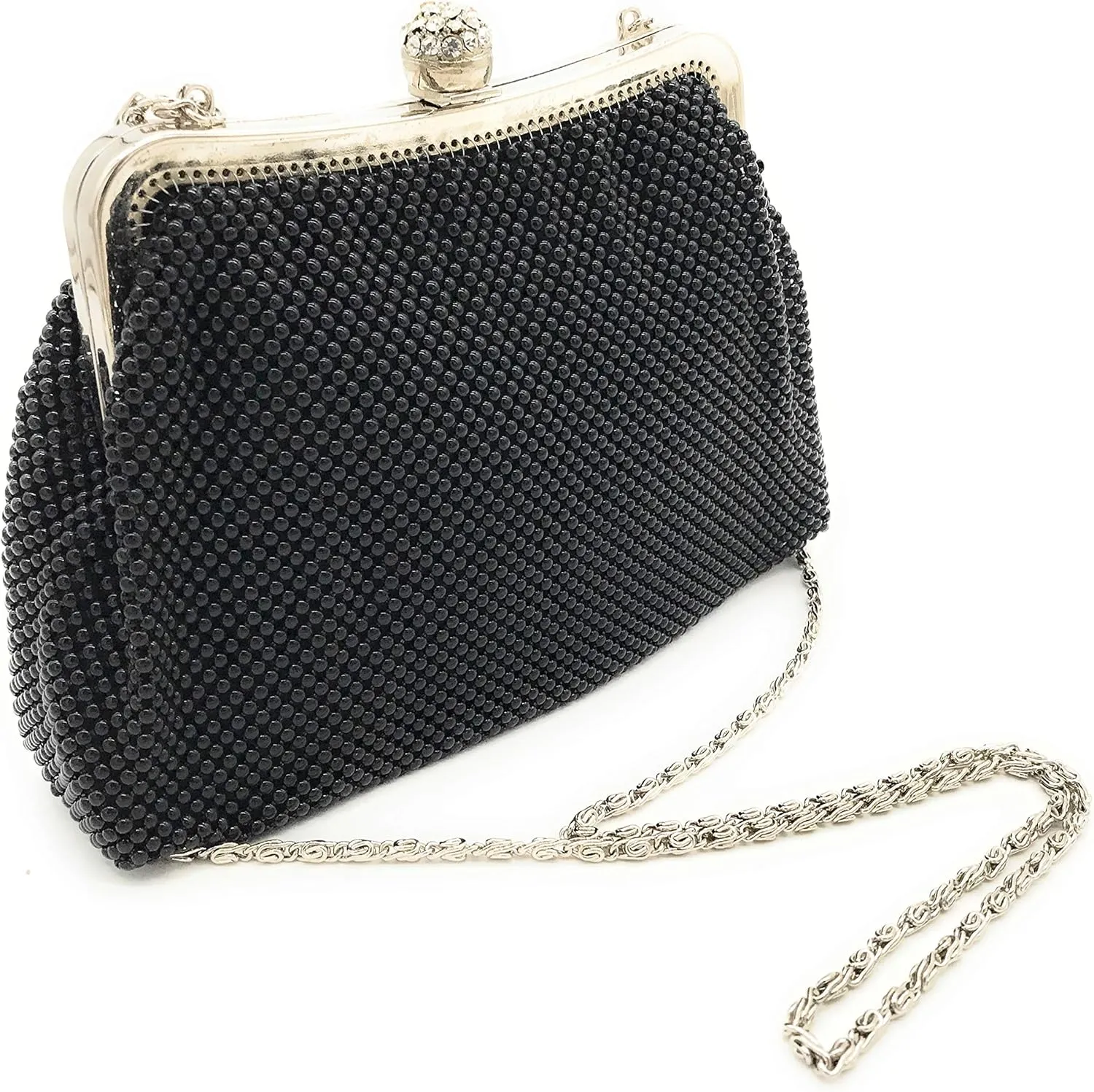 Women clutch metal beaded mesh evening purse bag for Cocktail Party Prom Wedding Banquet