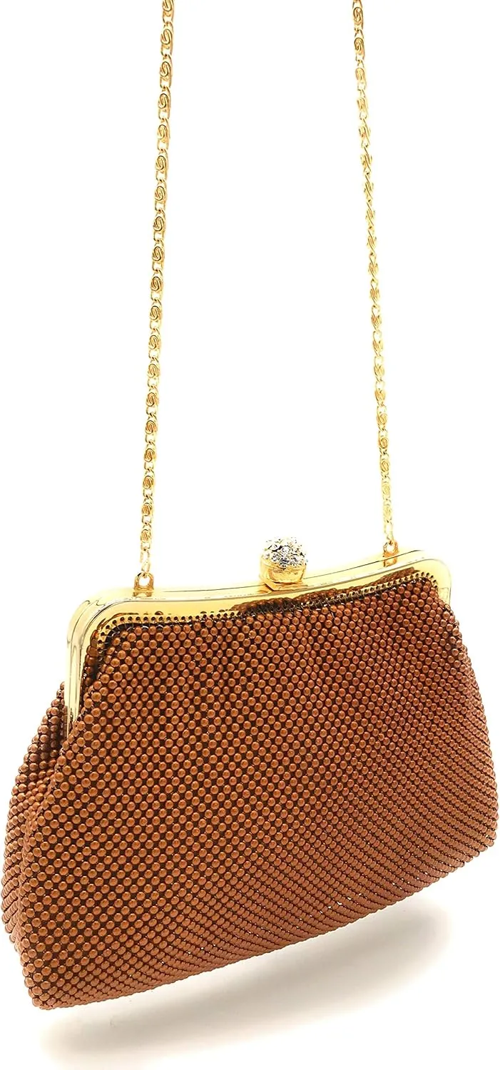 Women clutch metal beaded mesh evening purse bag for Cocktail Party Prom Wedding Banquet