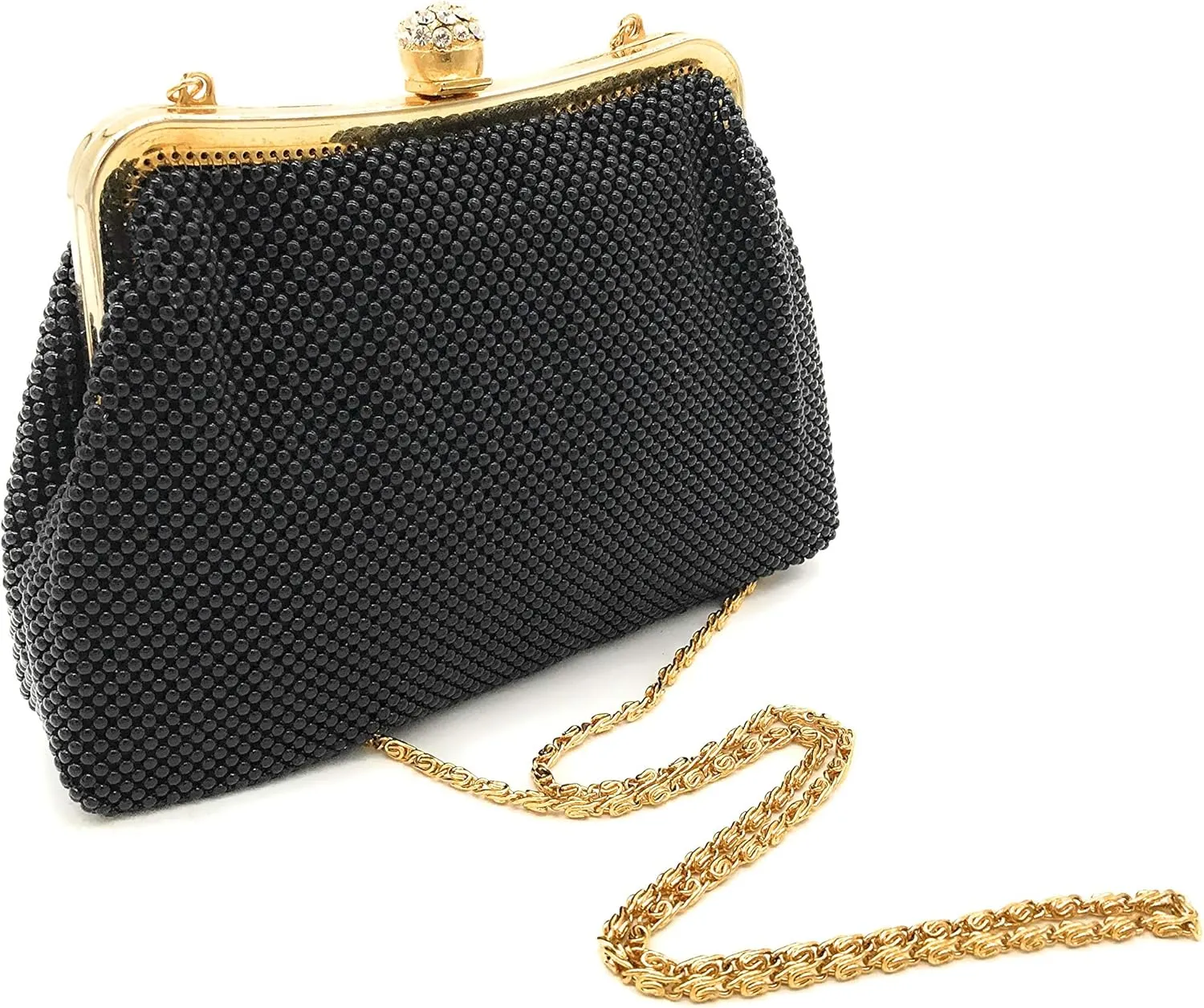 Women clutch metal beaded mesh evening purse bag for Cocktail Party Prom Wedding Banquet