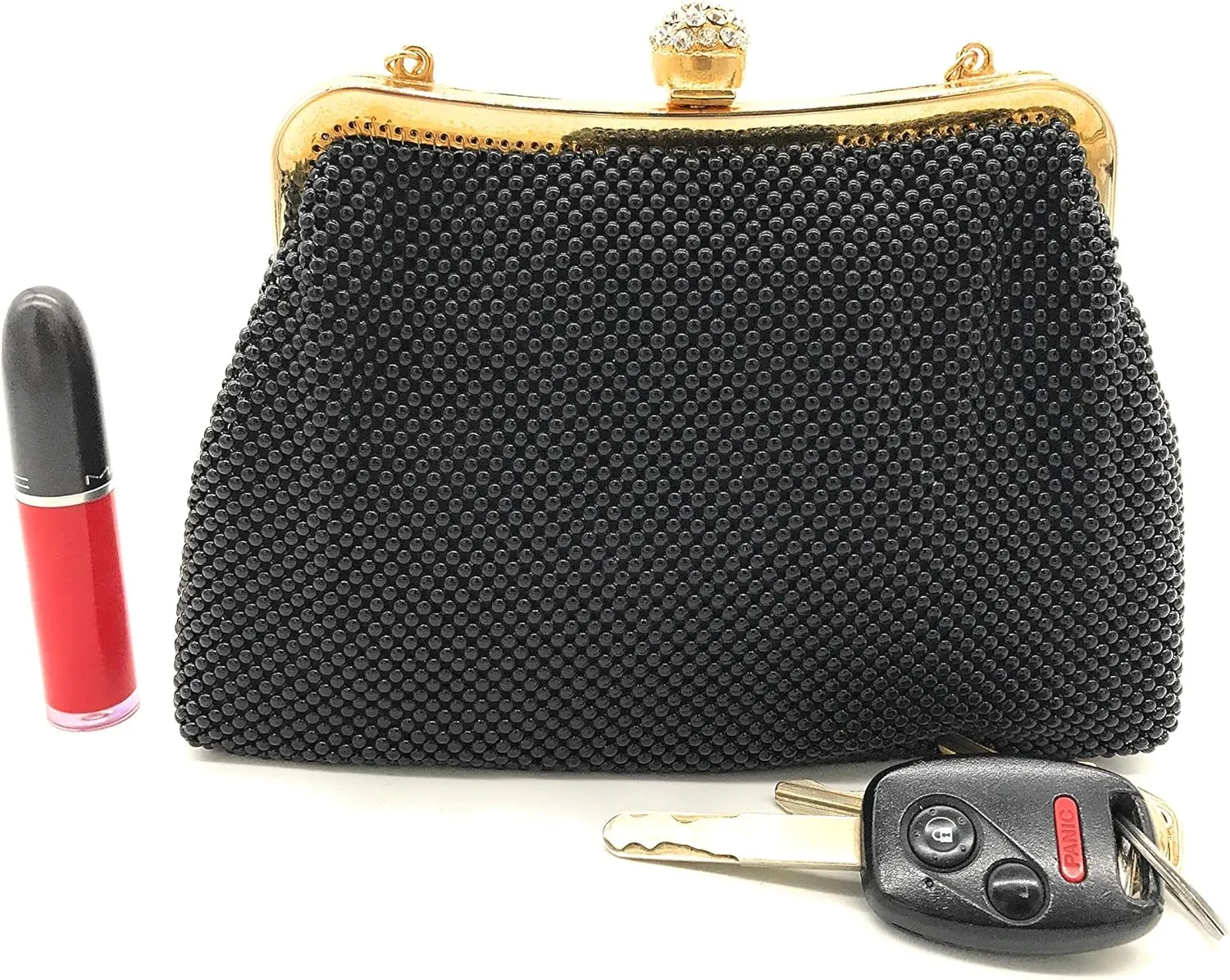 Women clutch metal beaded mesh evening purse bag for Cocktail Party Prom Wedding Banquet