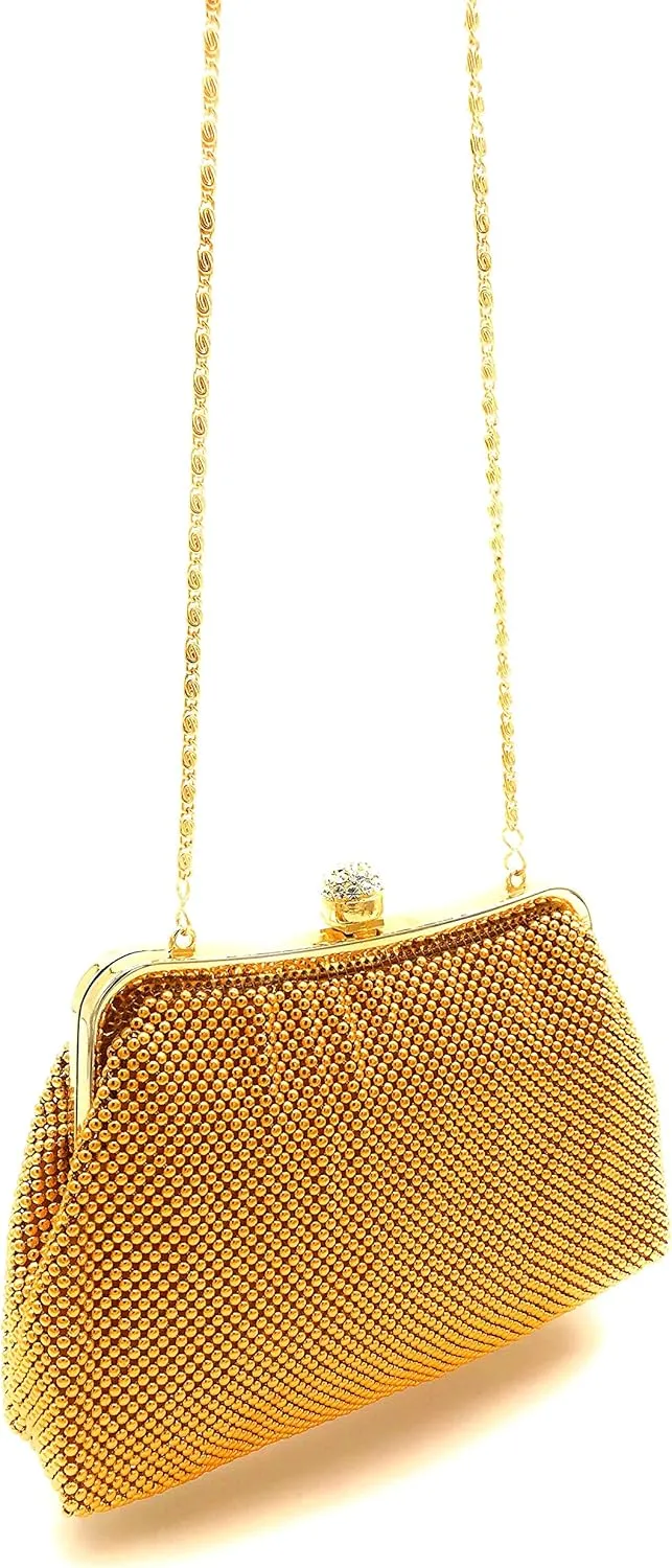 Women clutch metal beaded mesh evening purse bag for Cocktail Party Prom Wedding Banquet