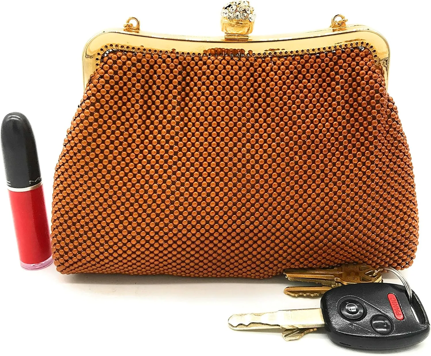 Women clutch metal beaded mesh evening purse bag for Cocktail Party Prom Wedding Banquet