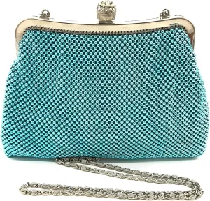 Women clutch metal beaded mesh evening purse bag for Cocktail Party Prom Wedding Banquet