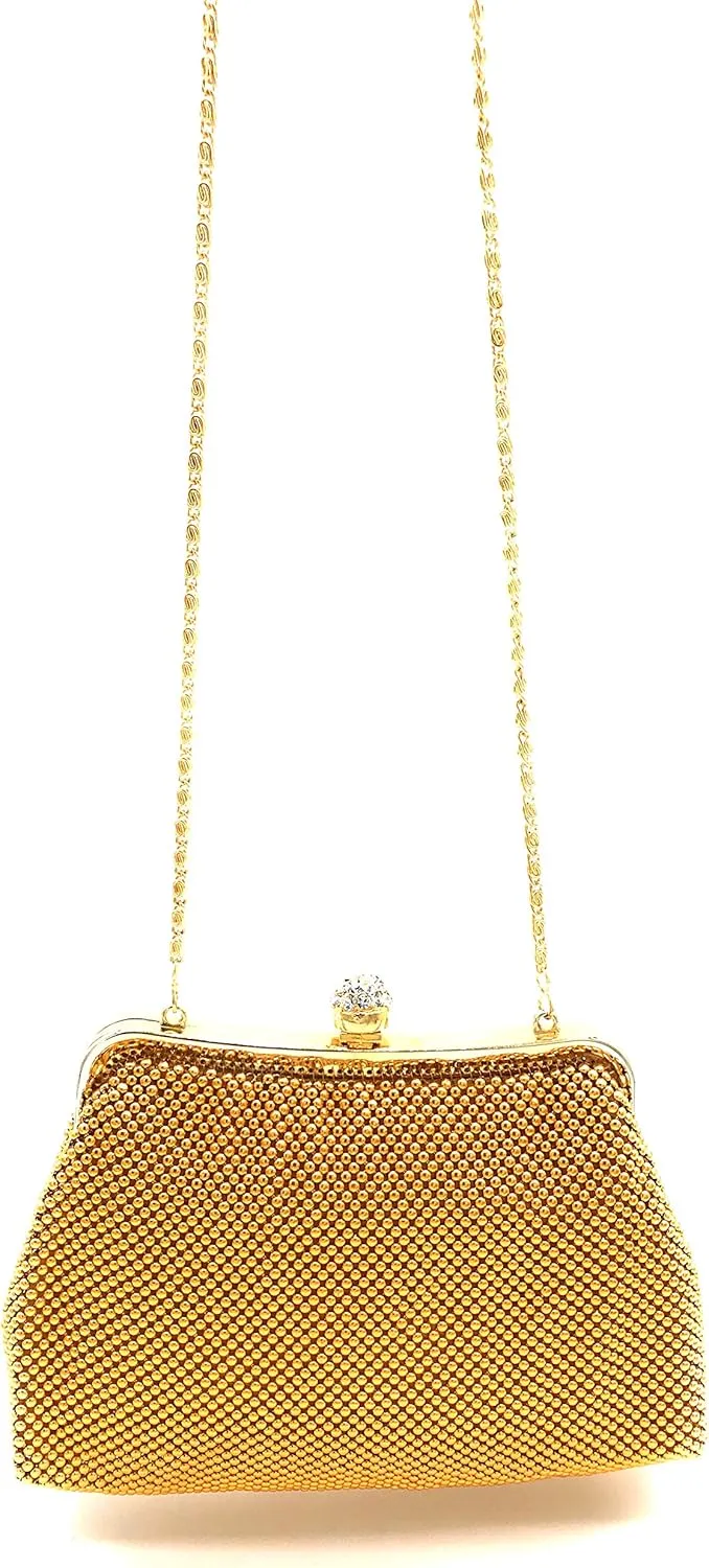 Women clutch metal beaded mesh evening purse bag for Cocktail Party Prom Wedding Banquet