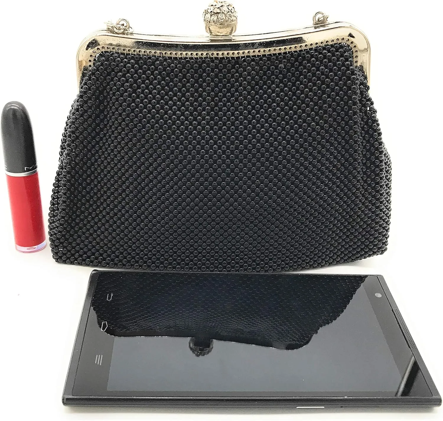 Women clutch metal beaded mesh evening purse bag for Cocktail Party Prom Wedding Banquet