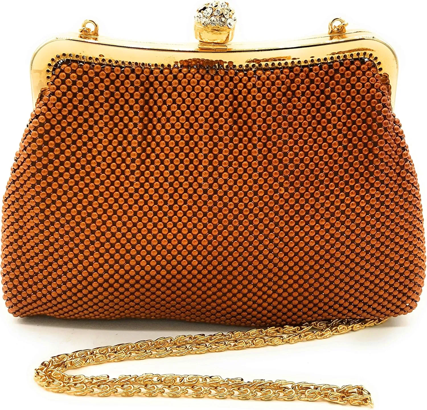 Women clutch metal beaded mesh evening purse bag for Cocktail Party Prom Wedding Banquet