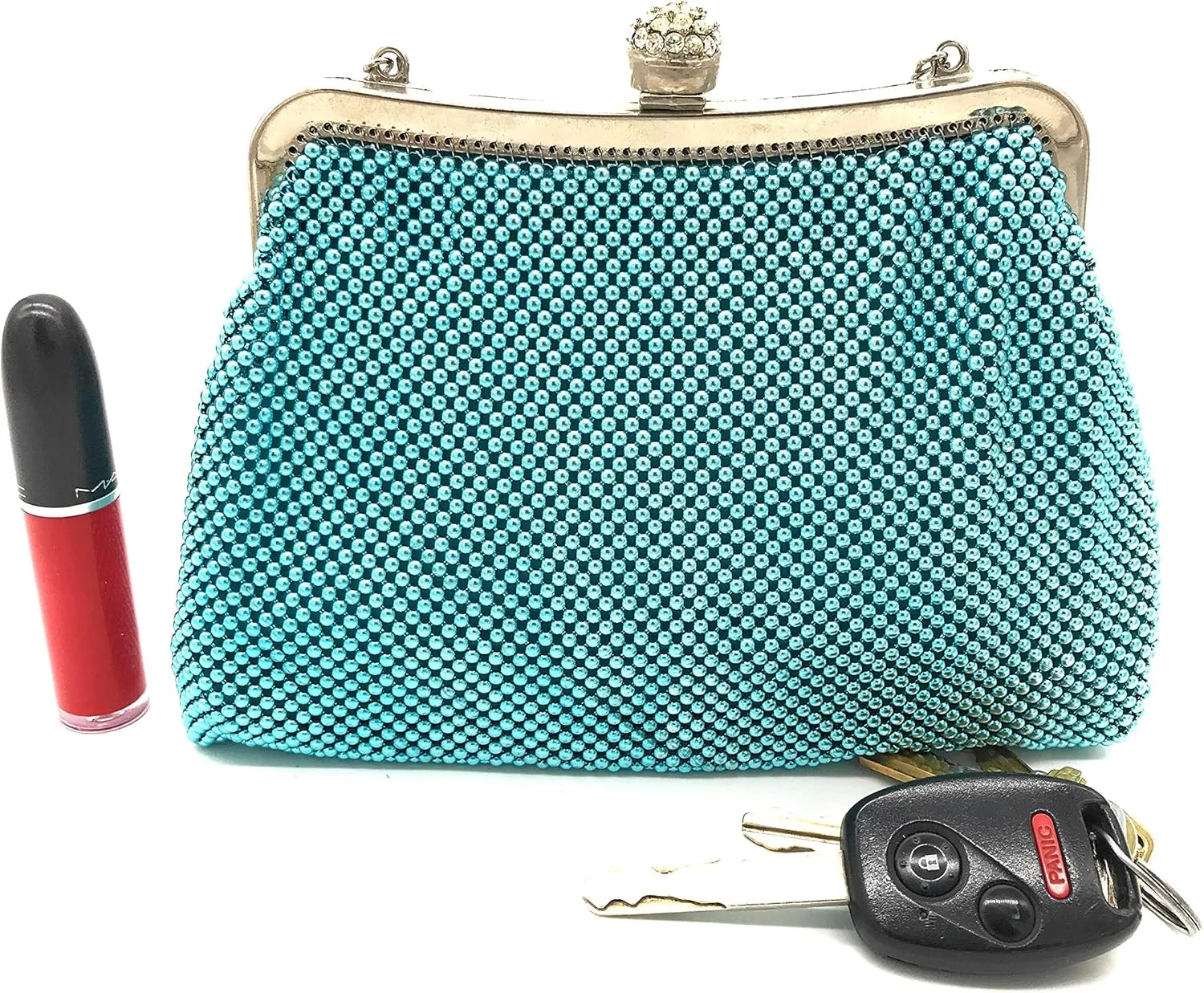 Women clutch metal beaded mesh evening purse bag for Cocktail Party Prom Wedding Banquet