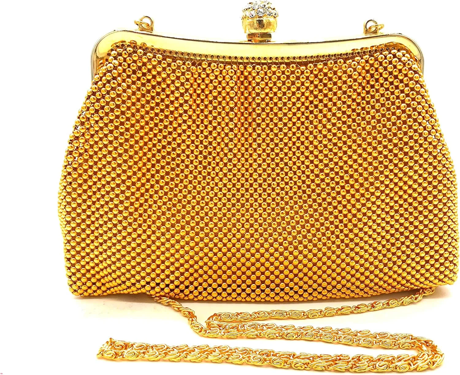 Women clutch metal beaded mesh evening purse bag for Cocktail Party Prom Wedding Banquet