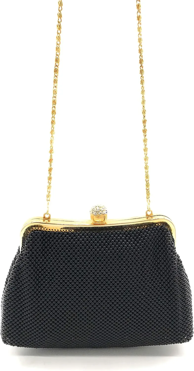Women clutch metal beaded mesh evening purse bag for Cocktail Party Prom Wedding Banquet