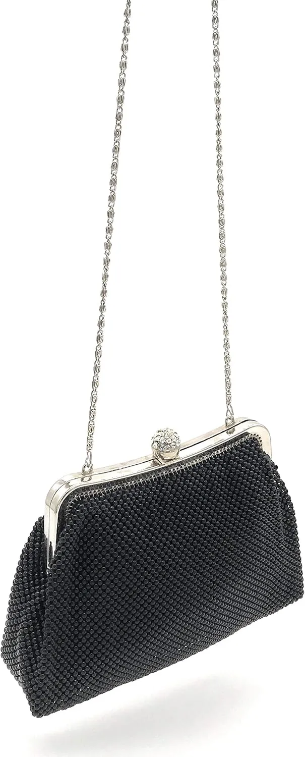 Women clutch metal beaded mesh evening purse bag for Cocktail Party Prom Wedding Banquet