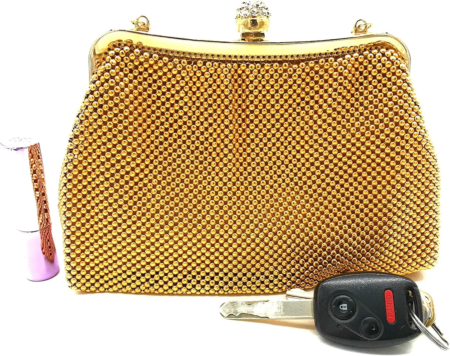 Women clutch metal beaded mesh evening purse bag for Cocktail Party Prom Wedding Banquet