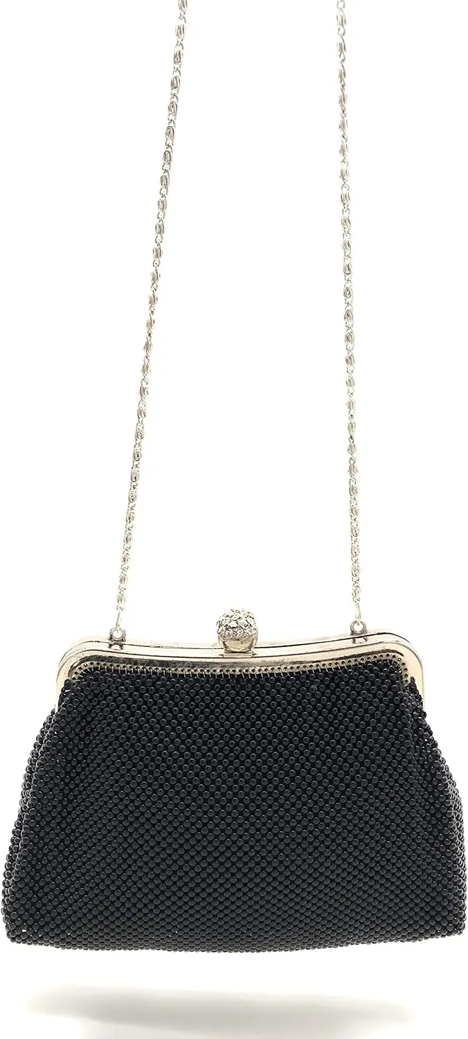Women clutch metal beaded mesh evening purse bag for Cocktail Party Prom Wedding Banquet