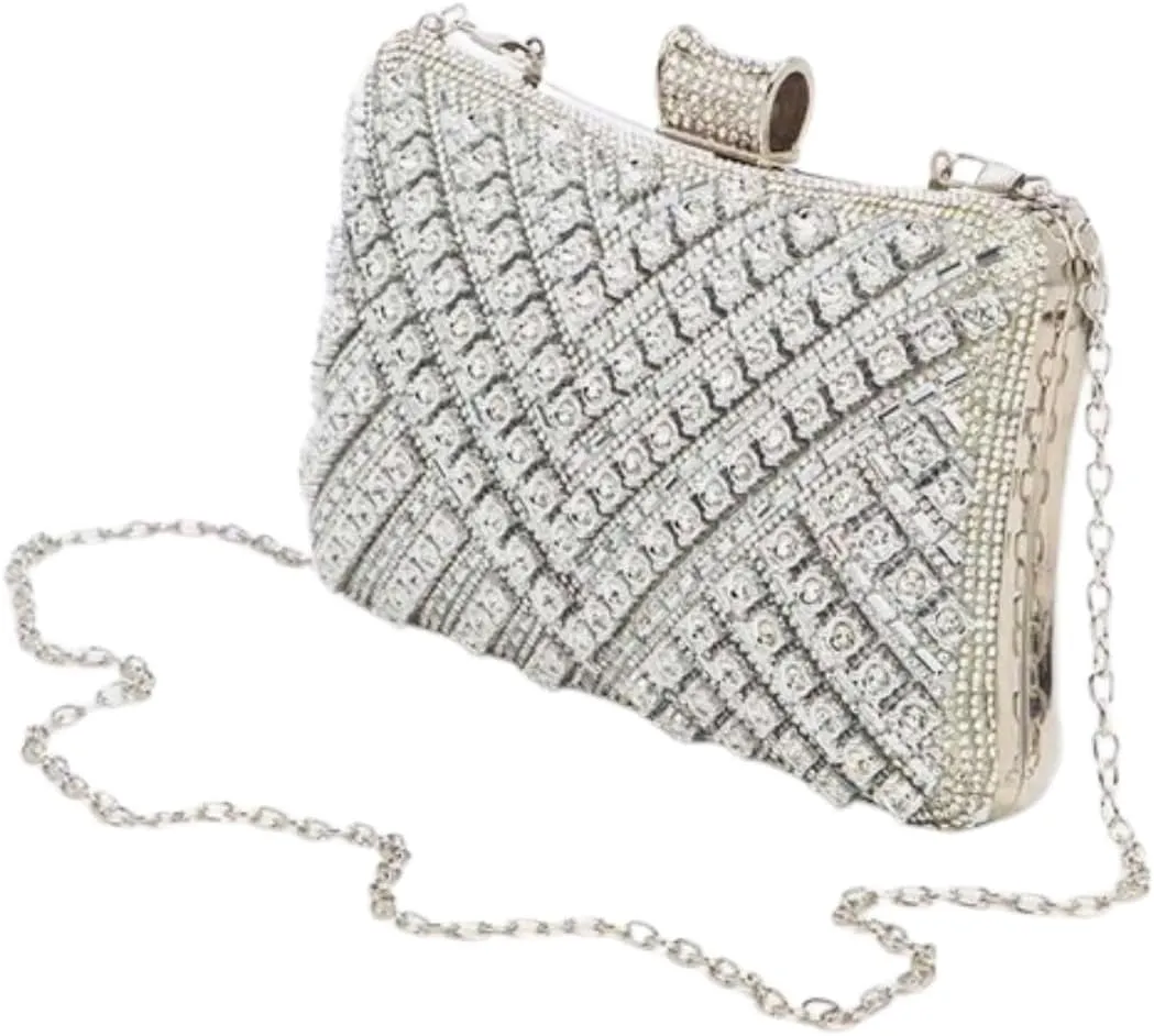 Women Crystal Iconic Bridal Party Box Clutch Rhinestone Beaded Evening Bag Wedding Purse Bridesmaids Partygoers