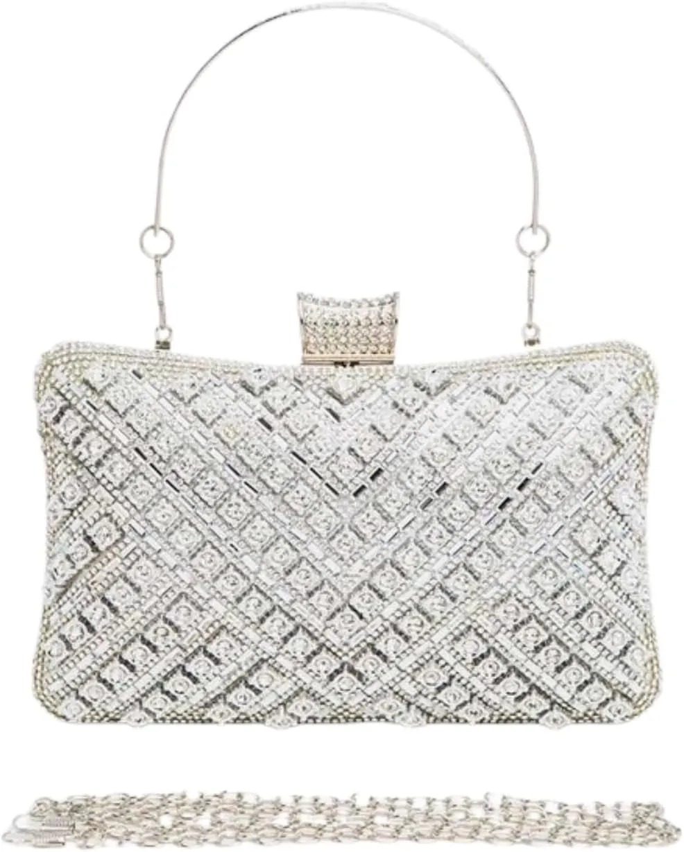 Women Crystal Iconic Bridal Party Box Clutch Rhinestone Beaded Evening Bag Wedding Purse Bridesmaids Partygoers