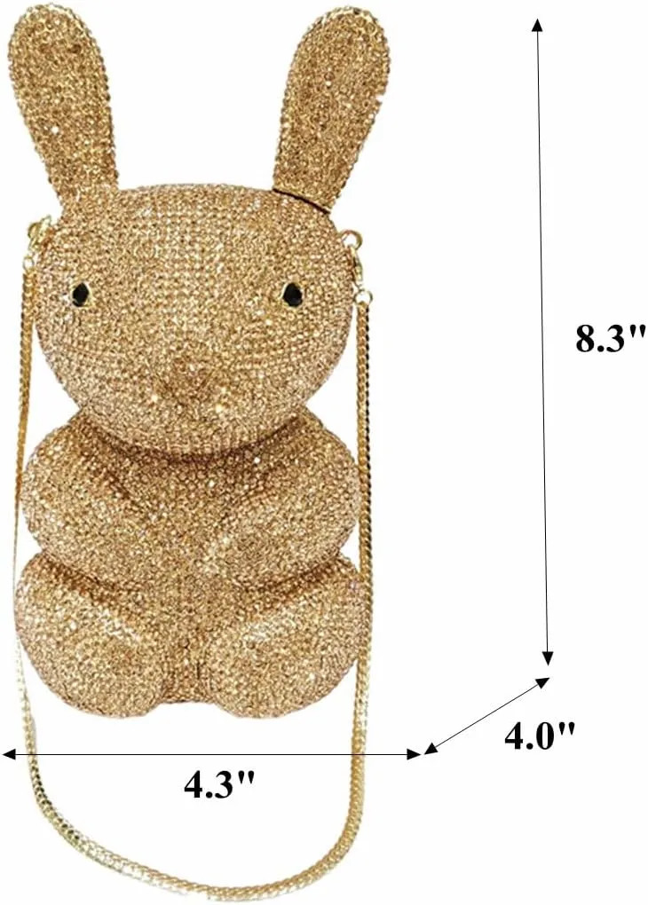 Women Cute Rabbit Shape Rhinestone Evening Bag Chic Animal Crystal Clutch Glitter Full Diamond Purse for Prom Party