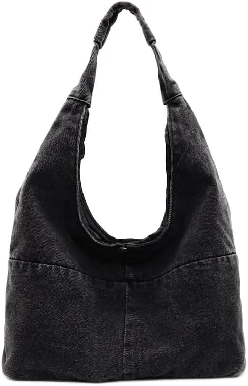 Women Denim Crossbody Tote Spacious Shoulder Bag with Wide Strap, Minimalist Canvas Purse for Daily Essentials Work Commute