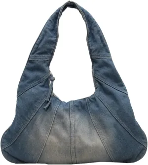 Women Denim Handbag Large Capacity Shoulder Bag Casual Tote Bag Retro Top Handle Bag Jean Purse Lightweight Hobo Bag