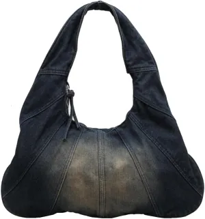 Women Denim Handbag Large Capacity Shoulder Bag Casual Tote Bag Retro Top Handle Bag Jean Purse Lightweight Hobo Bag