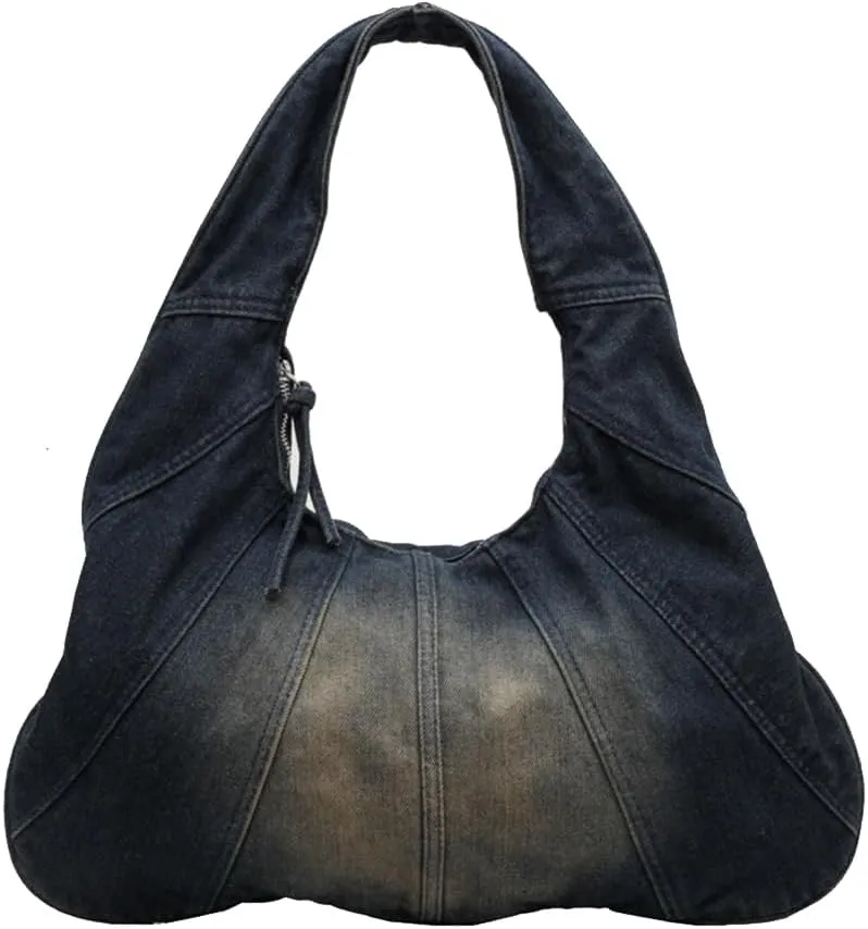 Women Denim Handbag Large Capacity Shoulder Bag Casual Tote Bag Retro Top Handle Bag Jean Purse Lightweight Hobo Bag