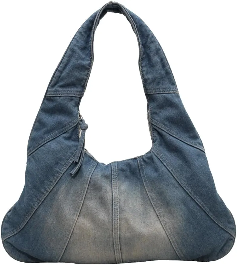 Women Denim Handbag Large Capacity Shoulder Bag Casual Tote Bag Retro Top Handle Bag Jean Purse Lightweight Hobo Bag
