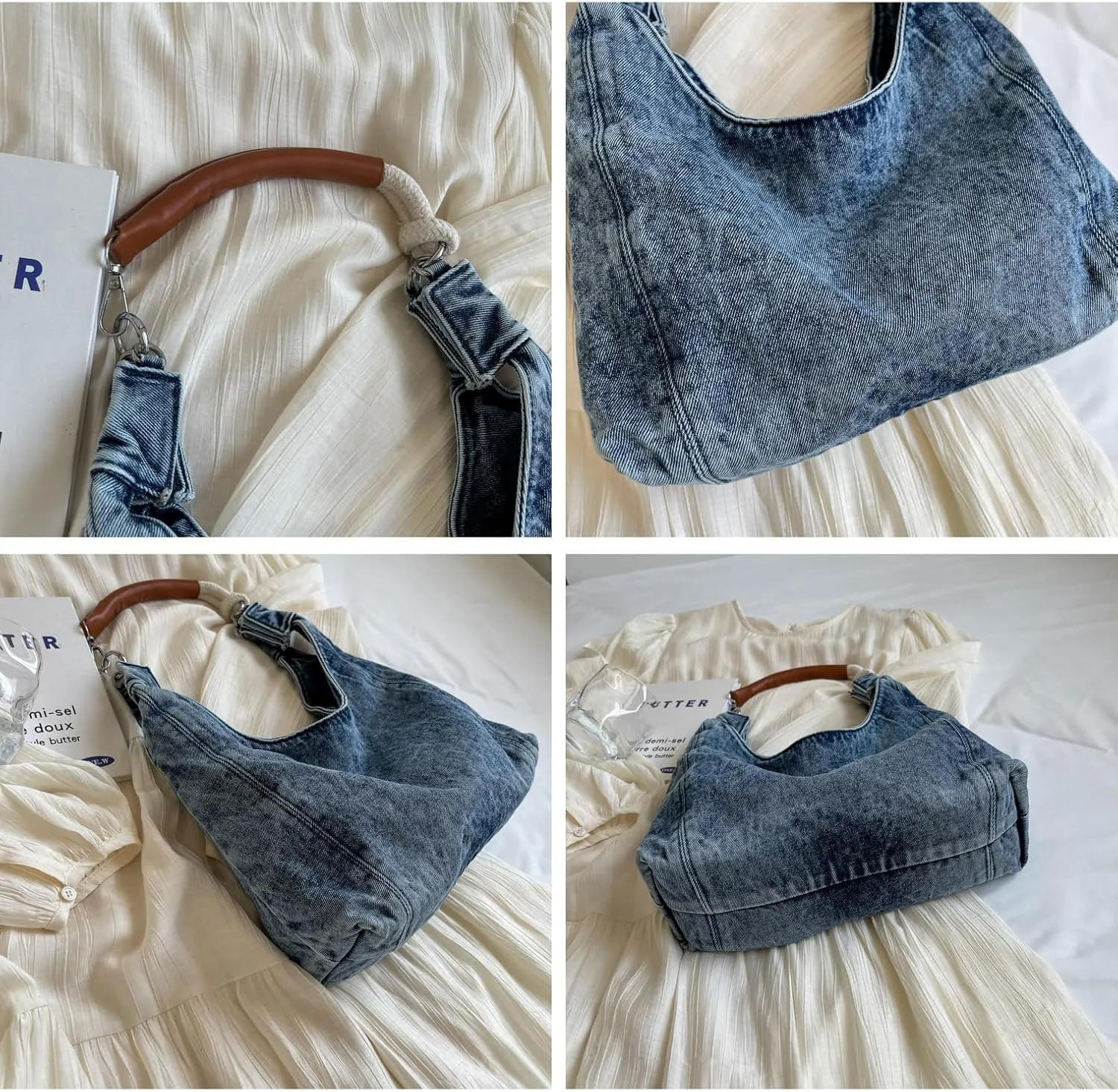 Women Denim Shoulder Handbag Underarm Bag Tote Purse