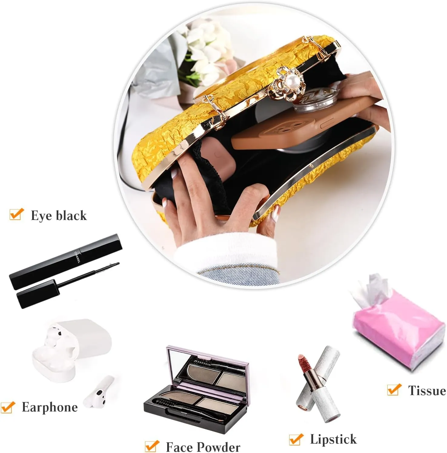 Women Evening Bag Pearl Clutch Bag Bridal Wedding Purse Beaded Handbag Shoulder Bag Elegant Crossbody Bag