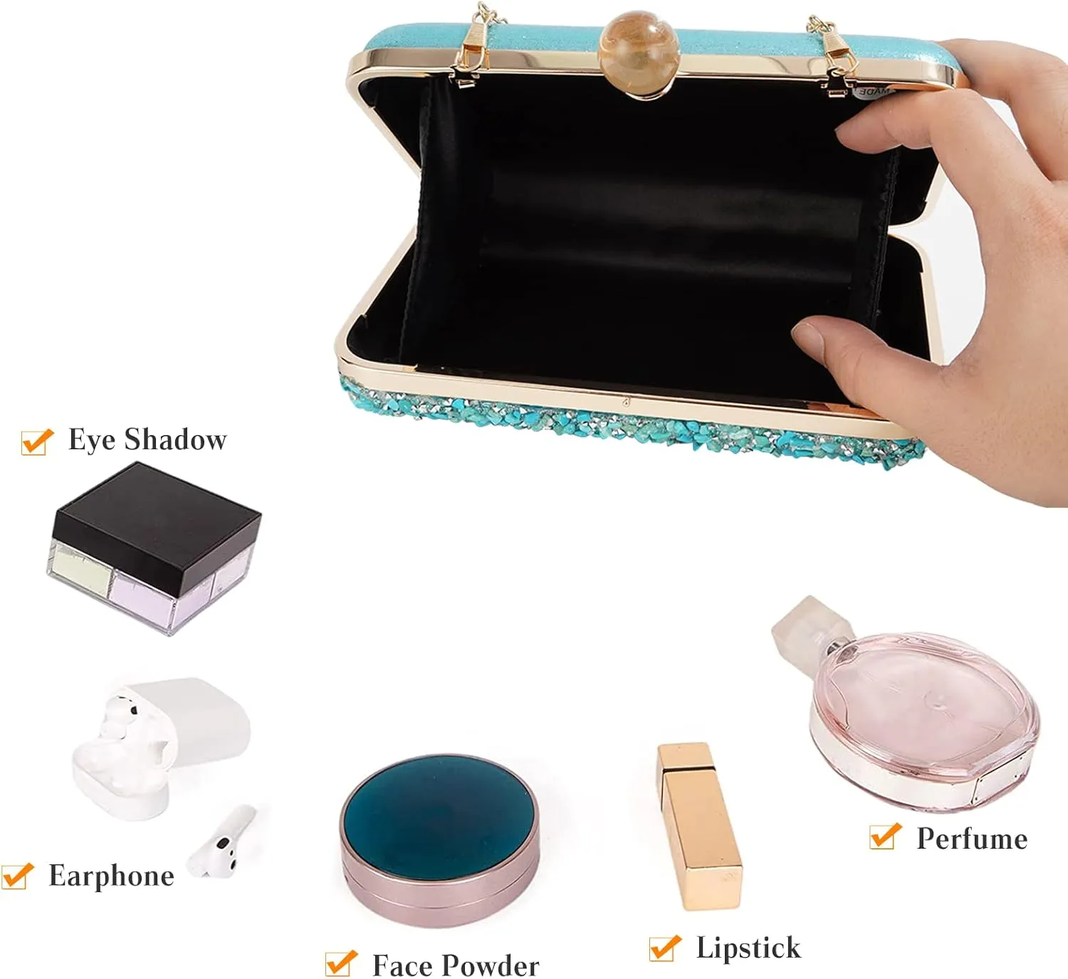 Women Evening Bag Rhinestone Clutch Bag Ladies Handbag With Detachable Chain Bridal Wedding Purse