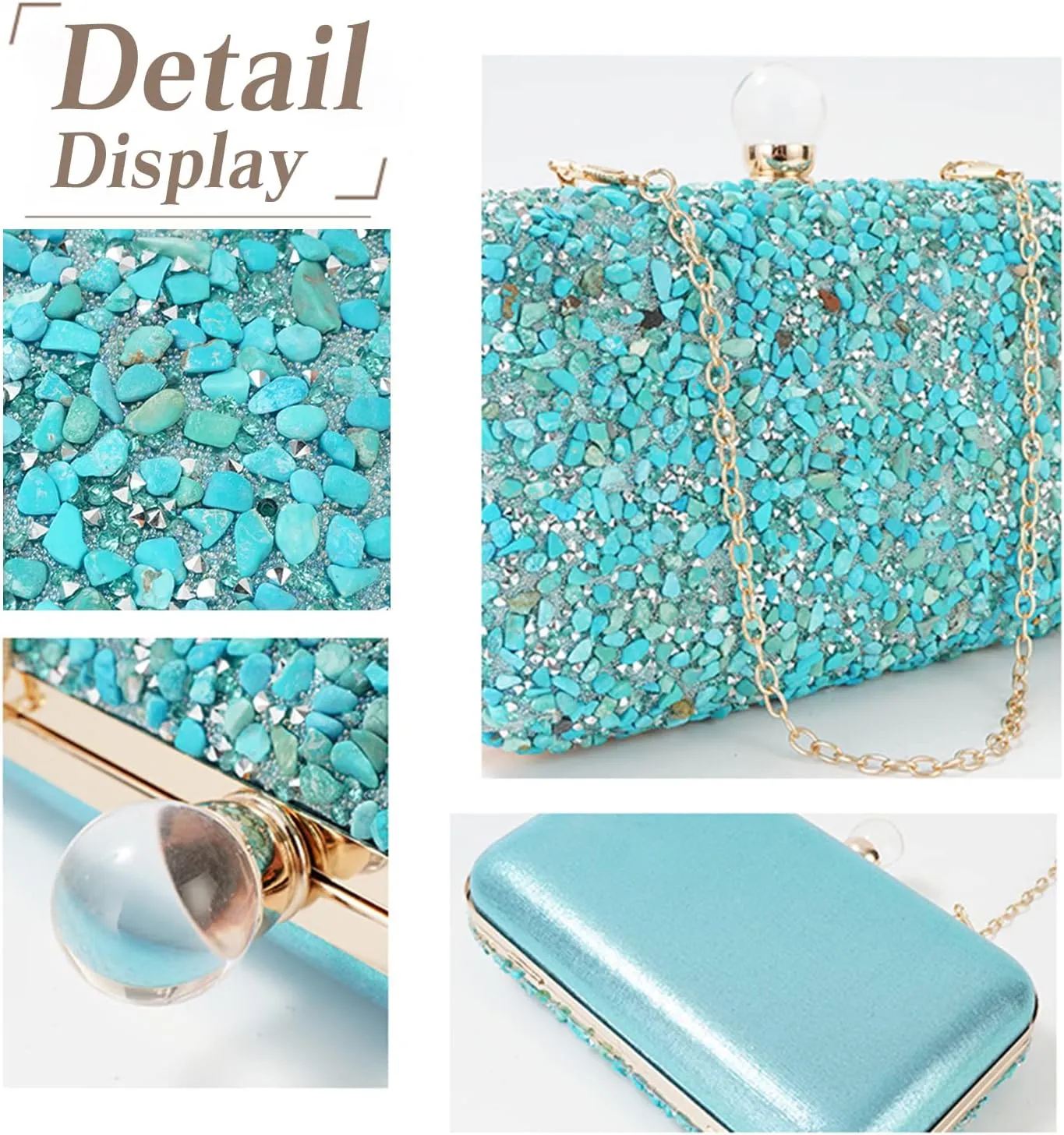 Women Evening Bag Rhinestone Clutch Bag Ladies Handbag With Detachable Chain Bridal Wedding Purse