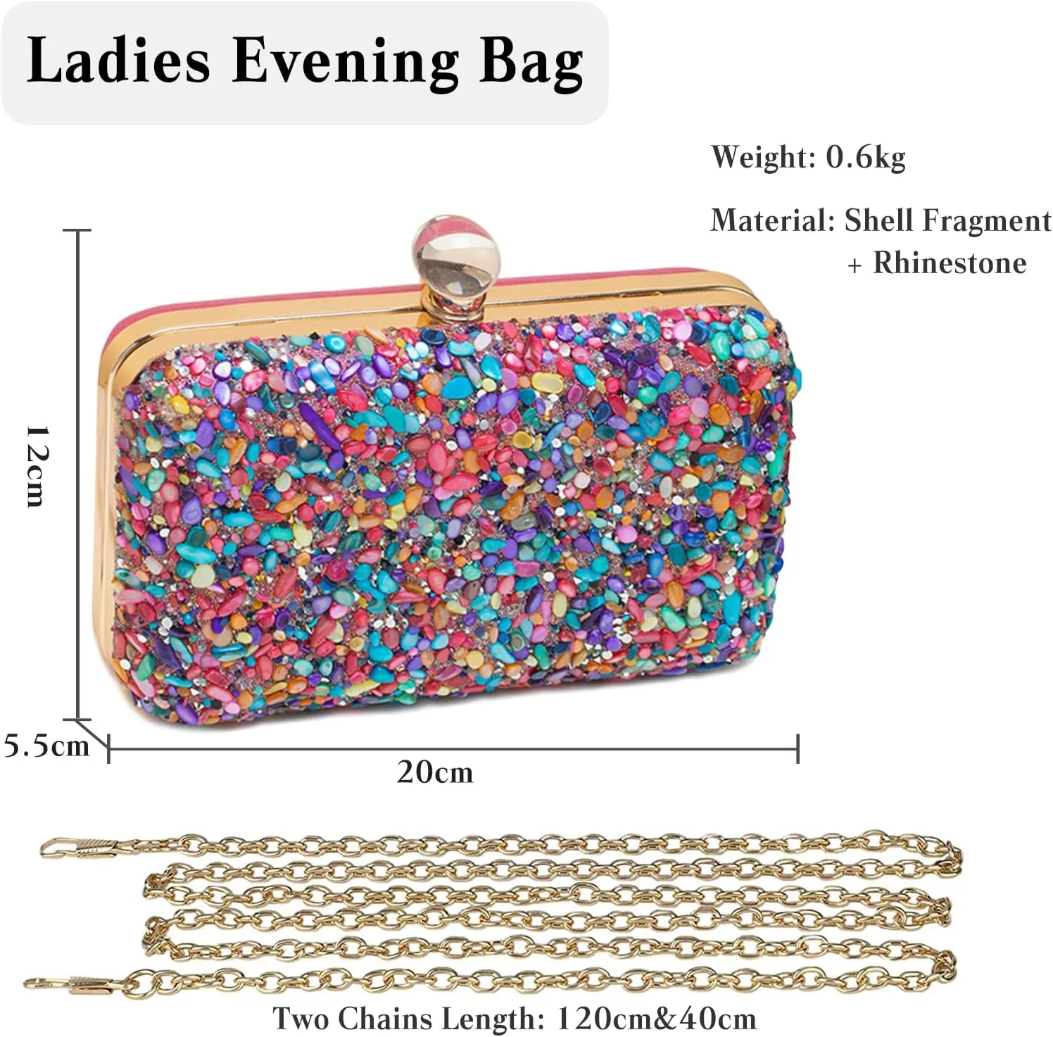 Women Evening Bag Rhinestone Clutch Bag Ladies Handbag With Detachable Chain Bridal Wedding Purse