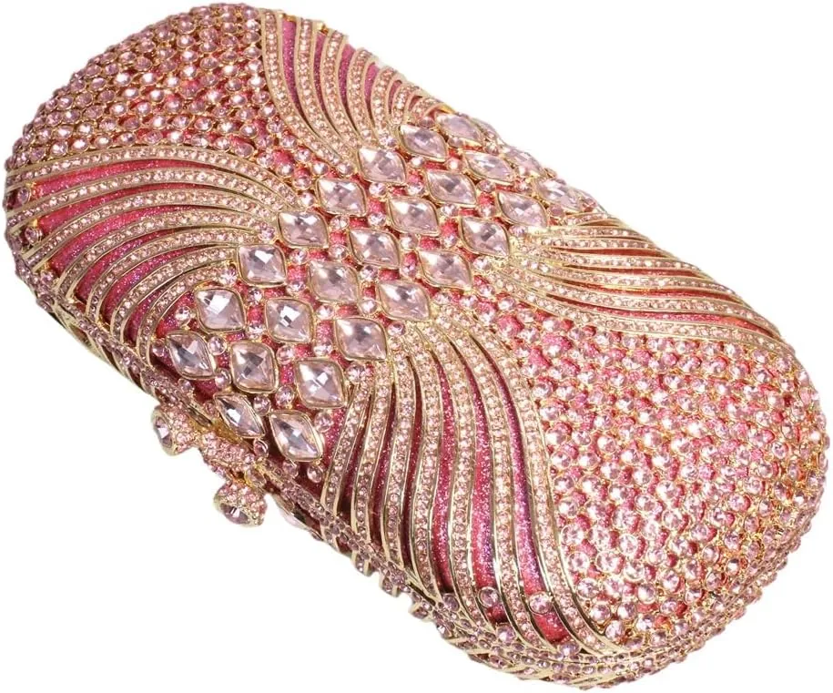 Women Fashion Rhinestone Evening Bag Sparkly Stripe Crystal Handbag Wedding Clutch Purse for Banquet Party