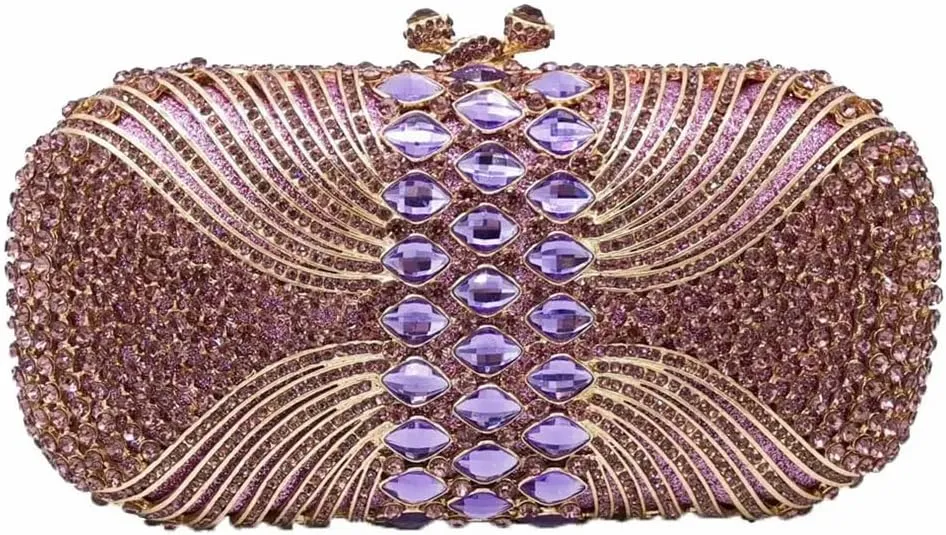 Women Fashion Rhinestone Evening Bag Sparkly Stripe Crystal Handbag Wedding Clutch Purse for Banquet Party