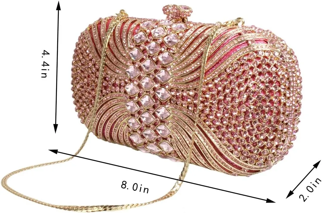 Women Fashion Rhinestone Evening Bag Sparkly Stripe Crystal Handbag Wedding Clutch Purse for Banquet Party