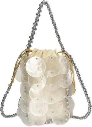 Women Fashion Shell Woven Handbag Chic Shell Beach Bag Beaded Chain bag for Summer Travel Beach Party
