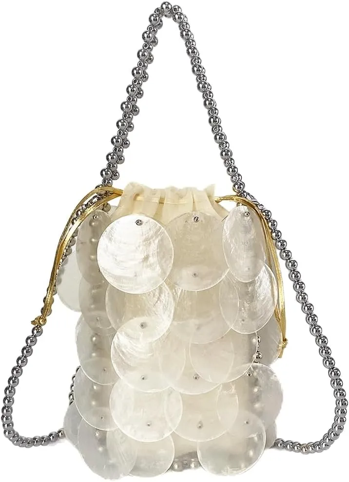 Women Fashion Shell Woven Handbag Chic Shell Beach Bag Beaded Chain bag for Summer Travel Beach Party